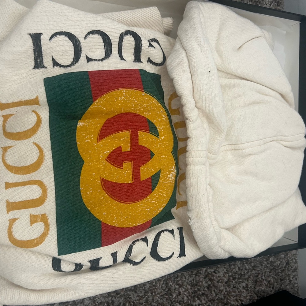Gucci Ivory Hoodie with Bold Logo